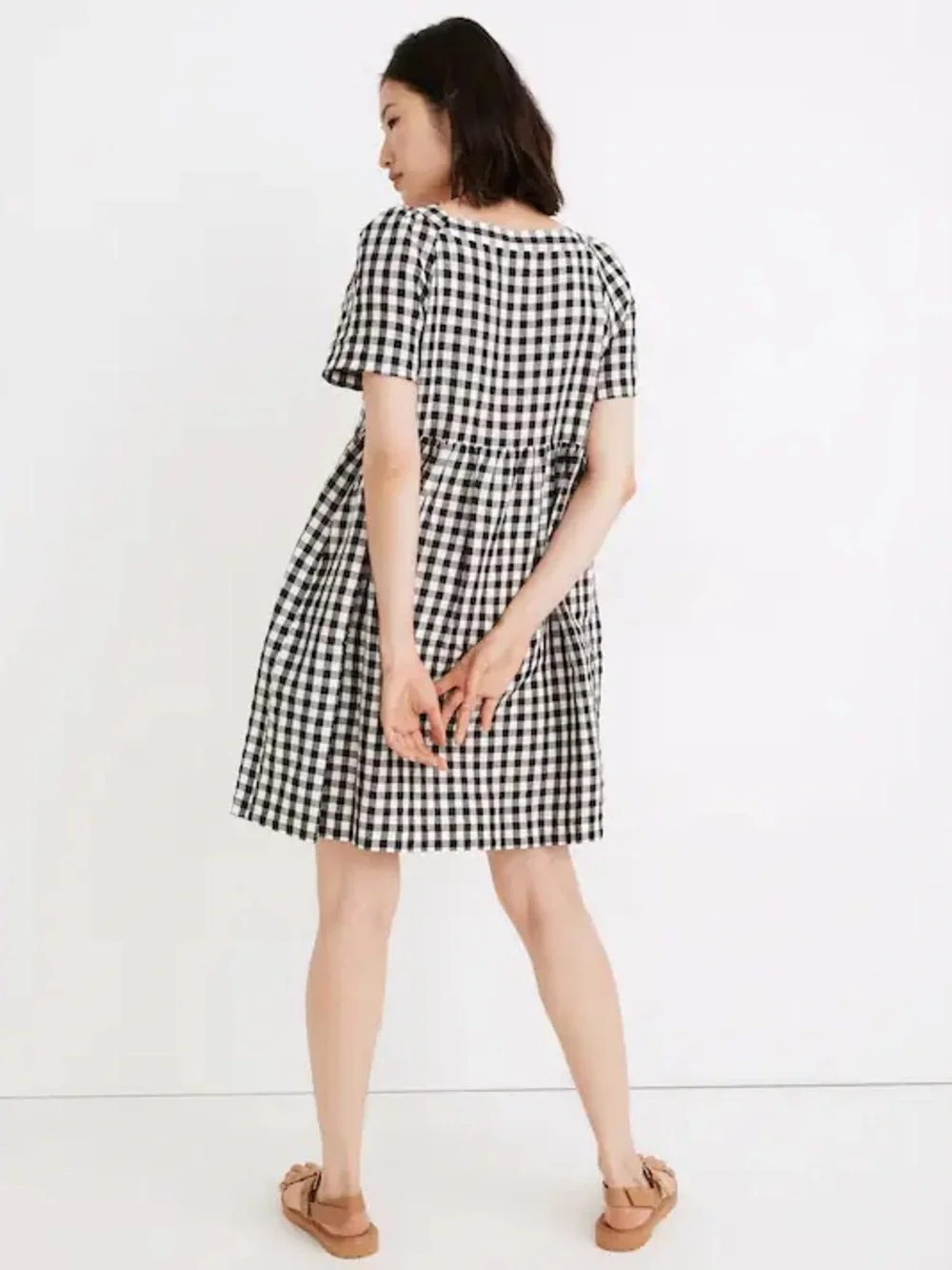 Madewell Allie Linen Blend Black & White Gingham Check Dress Sz S - Picture 4 of 7